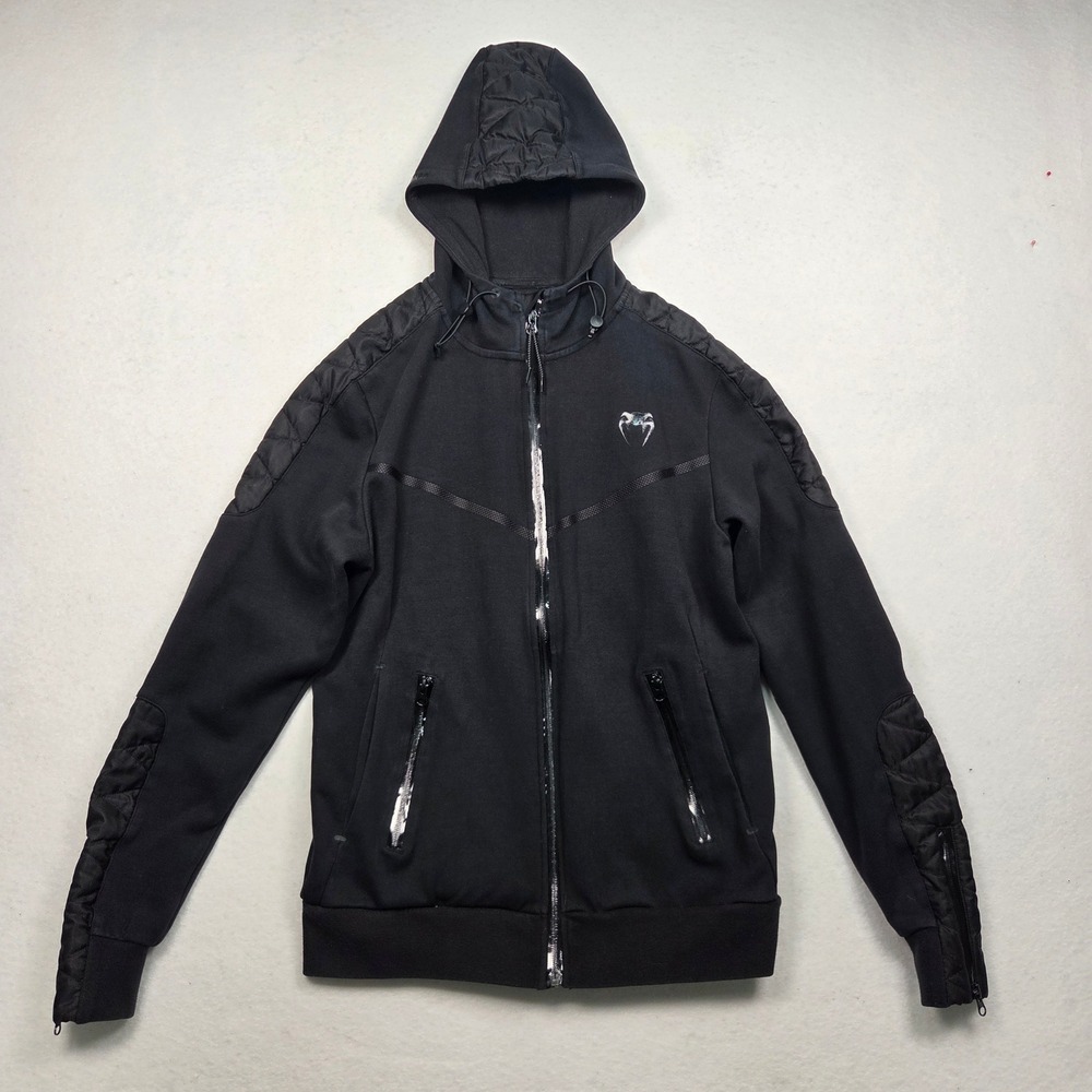 Venum Laser Performance Hoodie Mens Large Black Quilted Detail Zip Up MMA UFC